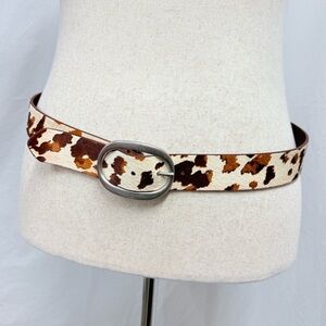 Anthropologie Cow Print Pony Calf Hair Belt with Silver Buckle XL